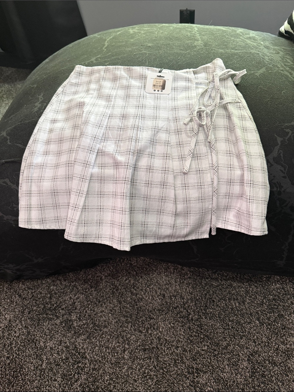 Le Lis White Plaid Mini Skirt with Side Tie